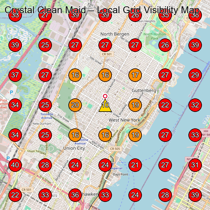 Crystal Clean Maid GeoGrid visibility map for House Cleaning Service in West New York